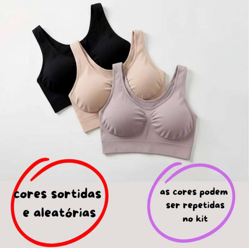 Kit com 3 tops em cores sortidas