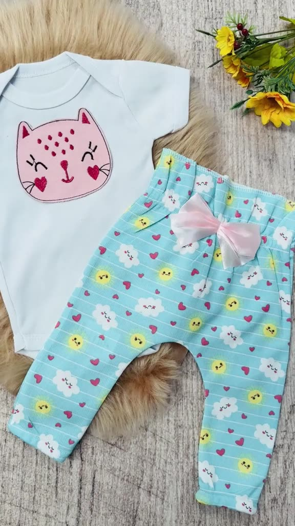 Conjunto Roupa Bebê Menina Body Calça Feminino Algodão Moda Bordado infantil Conjuntinho Roupinha