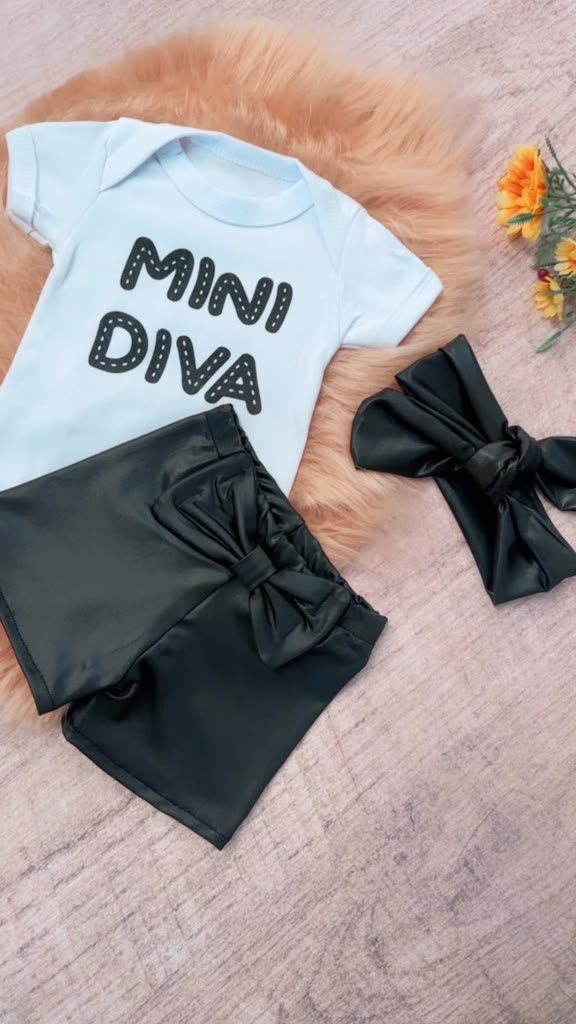 Conjunto Roupa Bebê Menina Body shorts Faixa Algodão Moda Mini Diva infantil Conjuntinho Roupinha