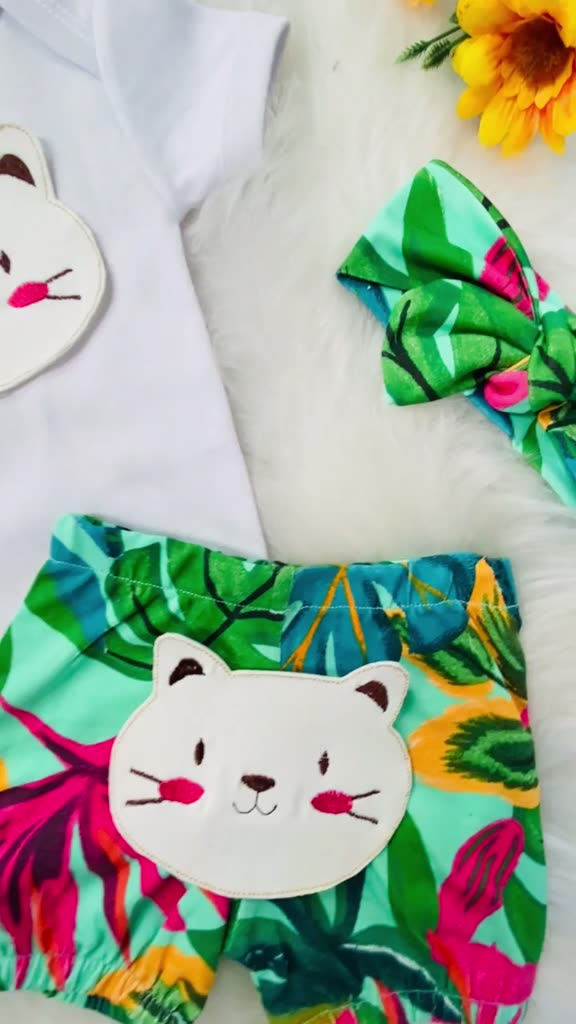 Conjunto Roupa Bebê Menina Body Shorts Feminino Algodão Bordado infantil Conjuntinho Roupinha PMG
