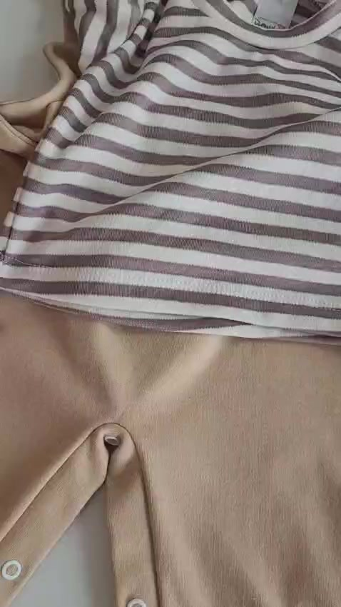 Conjunto para Bebê Menino Jardineira + Camiseta Longa Bordada Listras Inverno Algodão