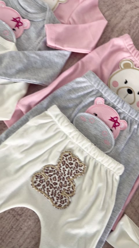 Conjunto Bebê Menina Algodão conjuntinho Bebezinho Suedine Manga Longa Mijão PMG 3 peças Infantil
