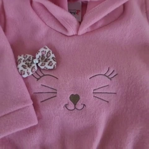 Conjunto Bebê Menina em Soft Bordado Capuz com Laço 2 Peças Casaco + Calça para Bebê Inverno