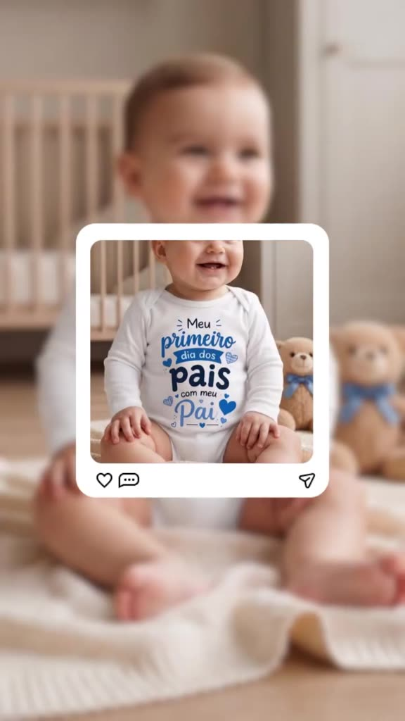 Body Bebê Meu Primeiro Dia dos Pais com Meu Pai Estampa Azul Manga Curta ou Longa Branco P M G