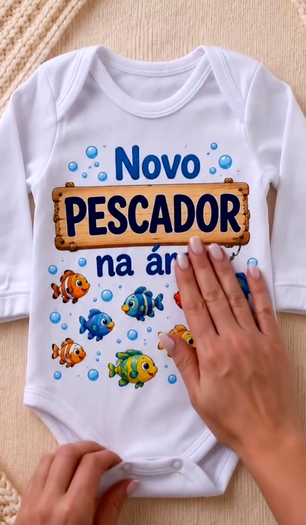 Body de Bebê Novo Pescador na Área 100% Algodão Manga Longa Roupinha Infantil Baby Modinha