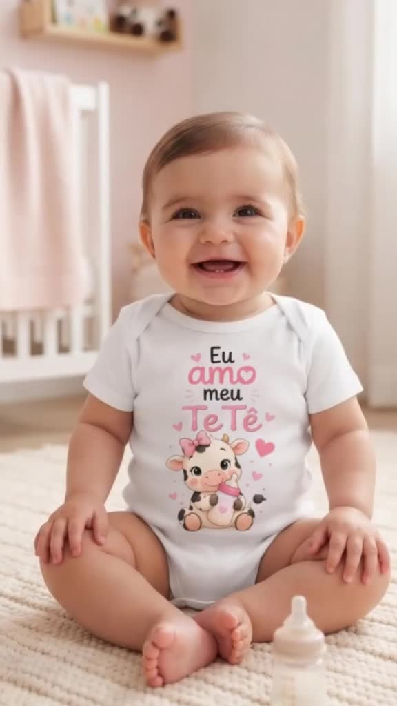 Body Bebê Menina Manga Longa Estampa Vaquinha Rosa roupa roupinha infantil festa temática Infantil
