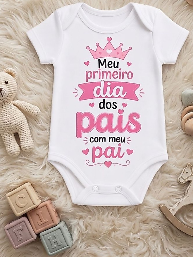 Body bebê com estampa Meu Primeiro Dia dos Pais com Meu Pai Menina roupa roupinha infantil P M G