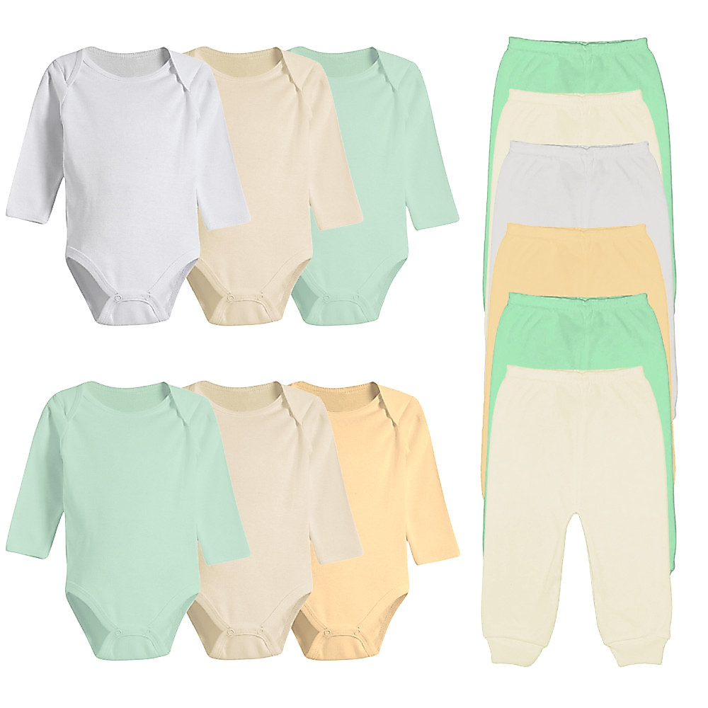 Kit Roupa De Bebe 12 Peças Body Manga Longa E Mijão Algodão