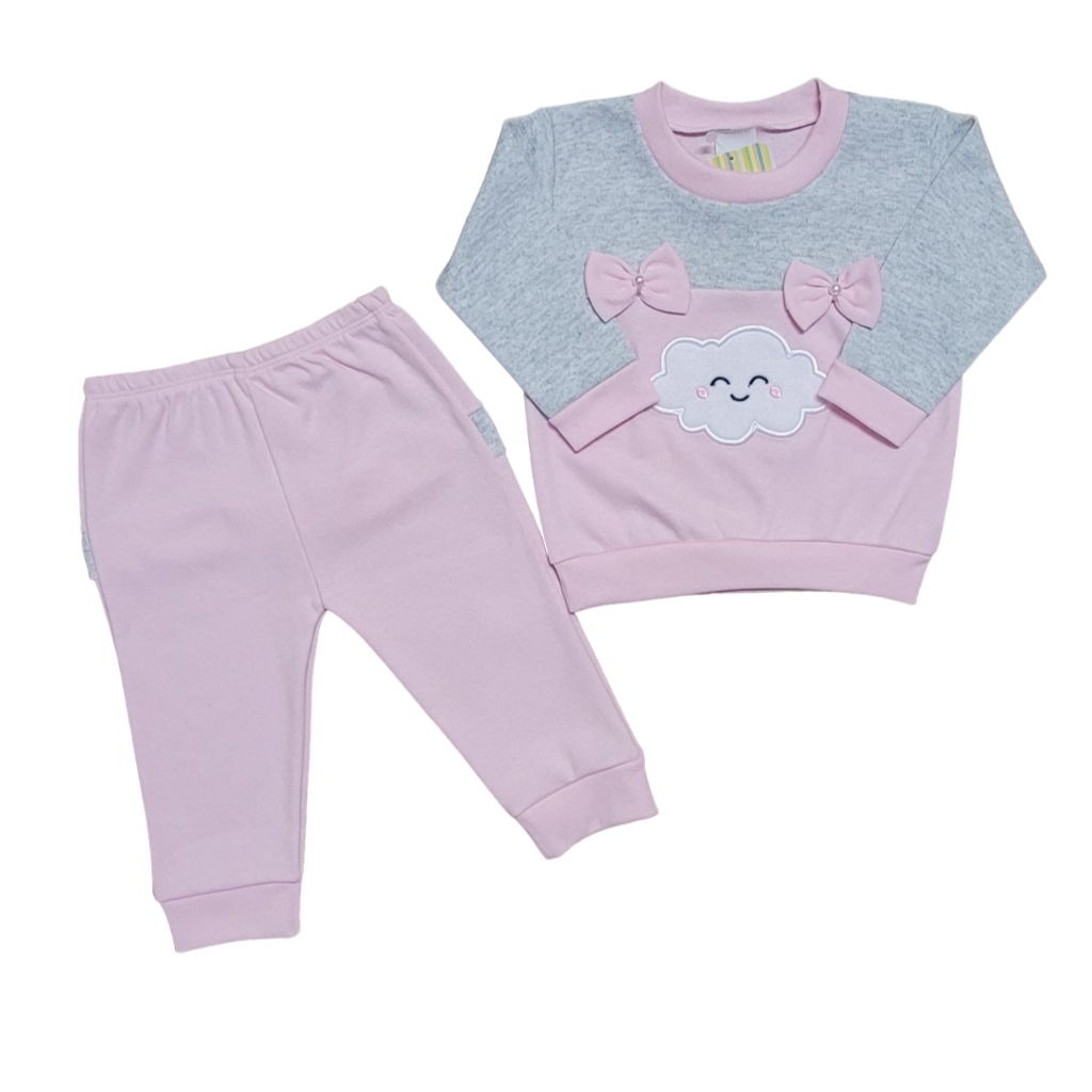 Conjunto Romila Bebê Menina Inverno Blusa Bordada + Calça com Babado Look Bebê Menina