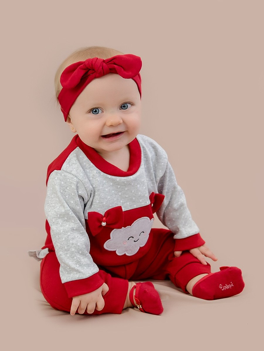 Conjunto Romila Bebê Menina Inverno Blusa Bordada + Calça com Babado Look Bebê Menina