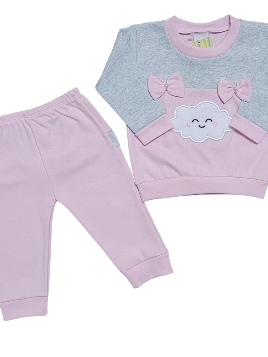 Conjunto Romila Bebê Menina Inverno Blusa Bordada + Calça com Babado Look Bebê Menina