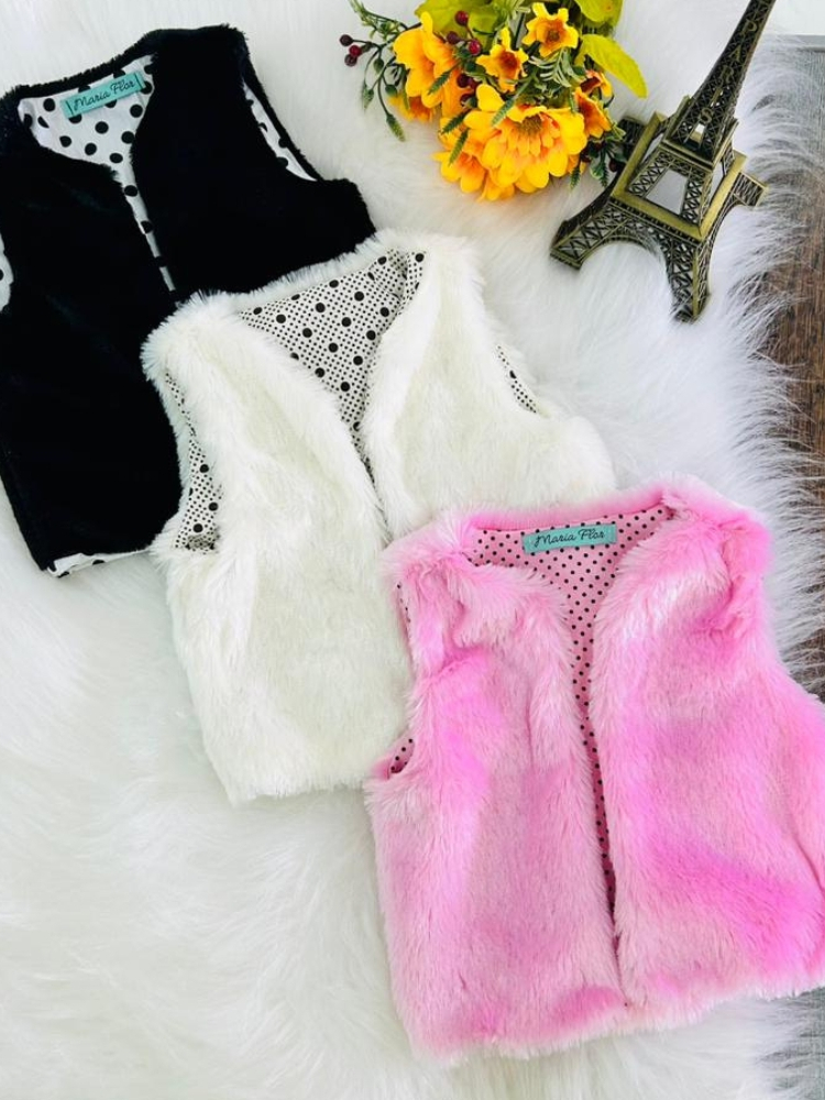 Colete Infantil de Pelúcia Menina Bebê Pelo Quentinho Forrado Dupla Face Roupinha baby PMG Criança