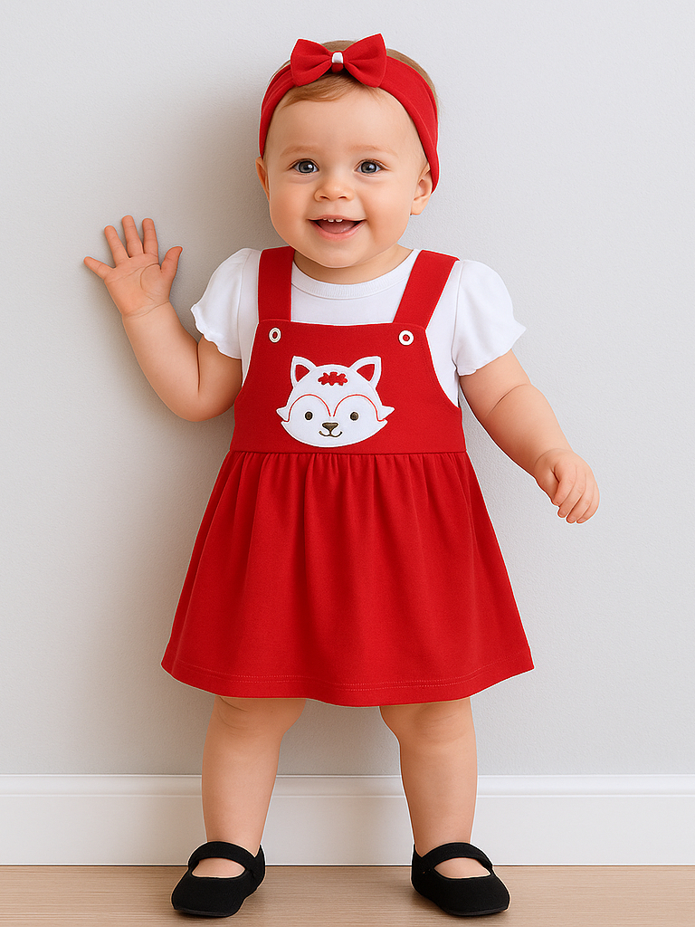 Conjunto Jardineira Bebê Menina Algodão 3 Peças Salopete + Blusinha + Tiara Bordado Roupas de Bebê