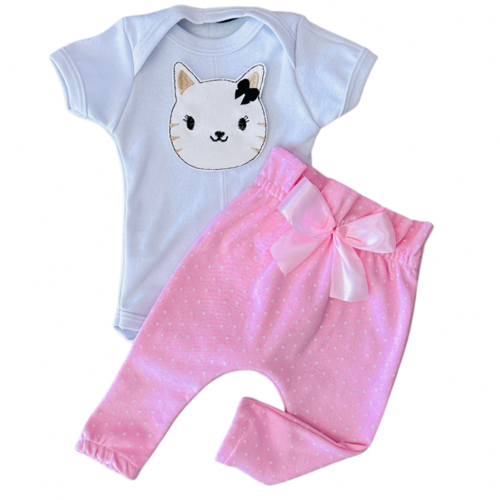 Conjunto Roupa Bebê Menina Body Calça Feminino Algodão Moda Bordado infantil Conjuntinho Roupinha