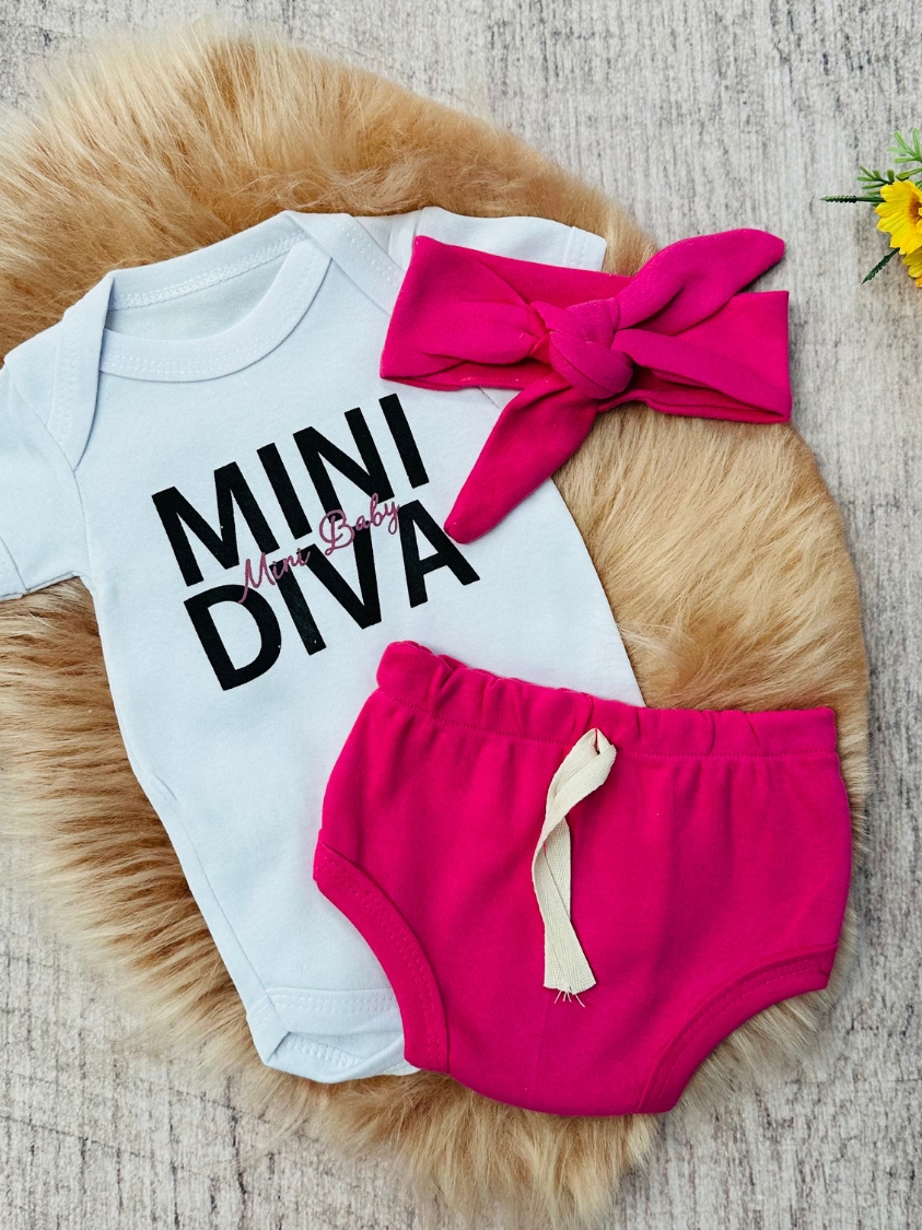 Conjunto Roupa Bebê Menina Body shorts Faixa Algodão Moda Mini Diva infantil Conjuntinho Roupinha