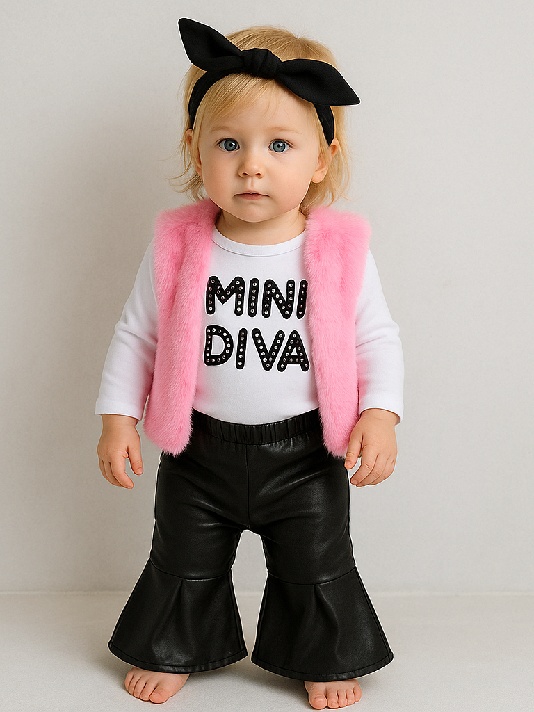 Kit 4 Peças Moda Bebê Menina Algodão infantil Conjuntinho Roupinha PMG Feminino Mini Diva Luxo Fotos