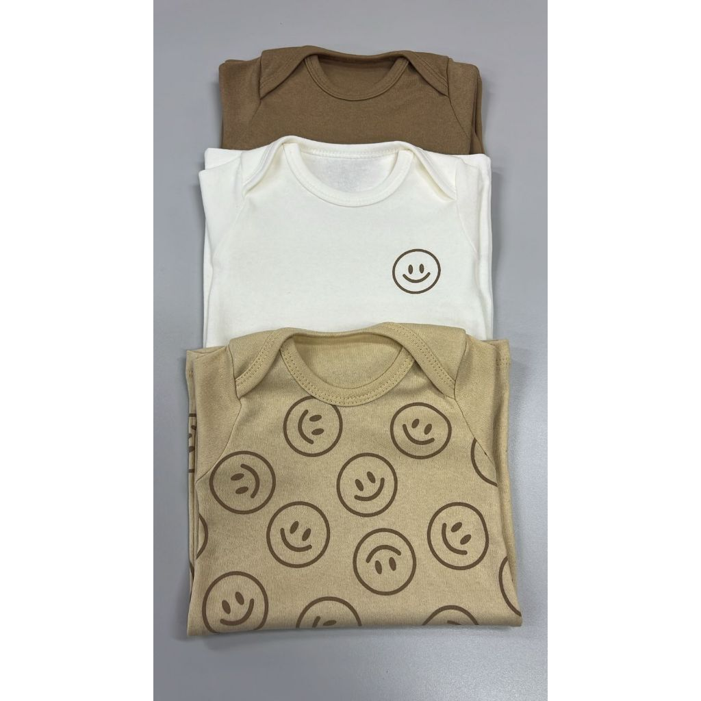 Kit 3 Romper Minimalista Macacão Infantil Liso Estampado Manga Curta