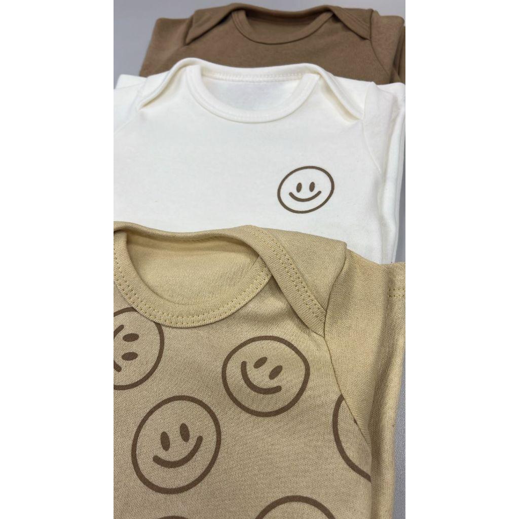 Kit 3 Romper Minimalista Macacão Infantil Liso Estampado Manga Curta