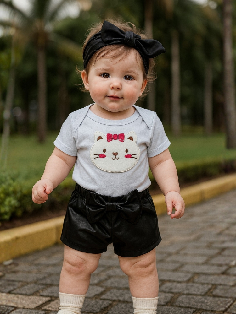 Conjunto Roupa Bebê Menina Body shorts Faixa Algodão Moda Mini Diva infantil Conjuntinho Roupinha