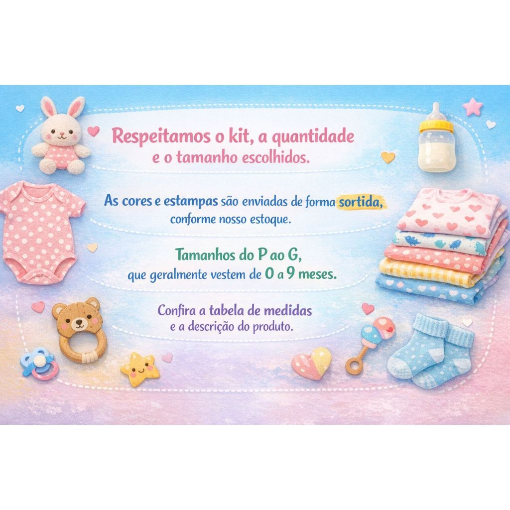 Kit 10 Peças Roupinhas de Bebê Body Longo Liso ou Estampado e Mijão