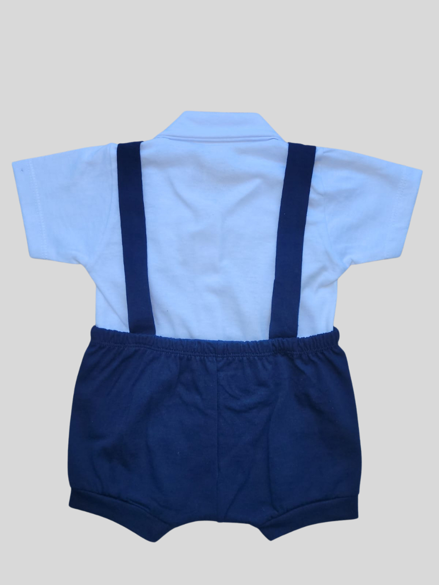 Conjunto Romper Bebê Menino Social em Malha com Bordado + Gravata Borboleta em 2 Peças