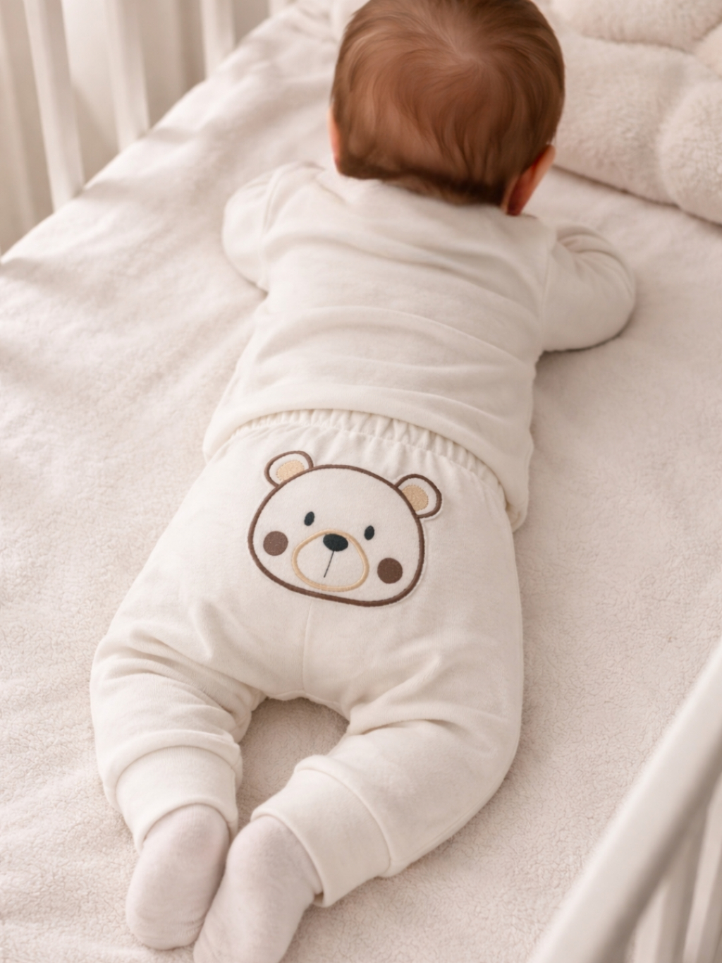 Conjunto 3 Peças Canelado com Bory calça Bordado e Babador Menina e Menino Moda Infantil