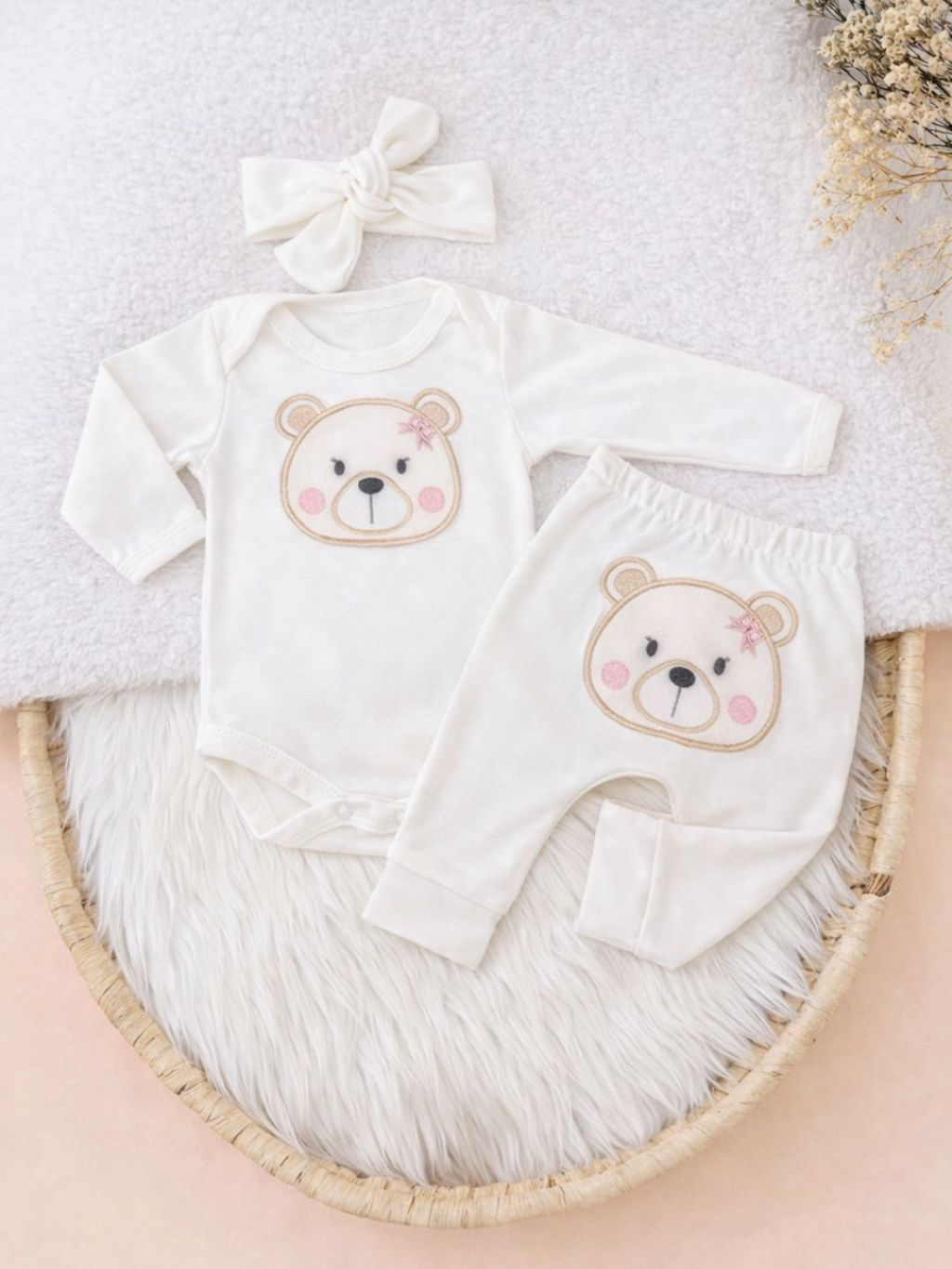 Conjunto Bebê Menina Algodão conjuntinho Bebezinho Suedine Manga Longa Mijão PMG 3 peças Infantil