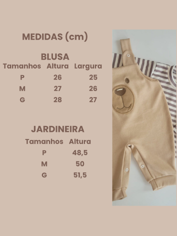 Conjunto para Bebê Menino Jardineira + Camiseta Longa Bordada Listras Inverno Algodão