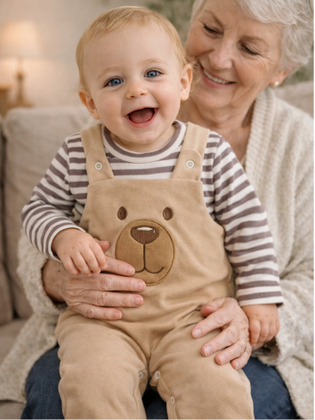 Conjunto para Bebê Menino Jardineira + Camiseta Longa Bordada Listras Inverno Algodão