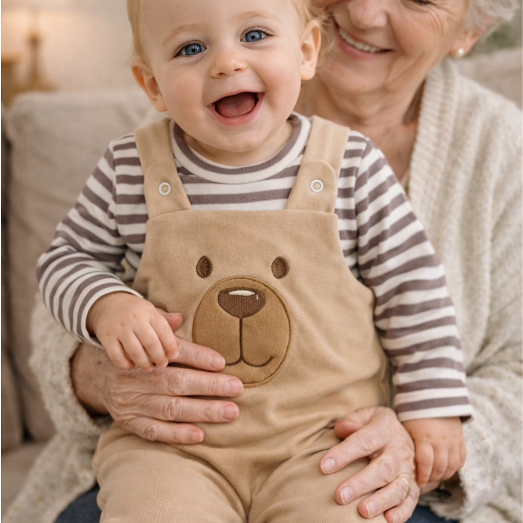 Conjunto para Bebê Menino Jardineira + Camiseta Longa Bordada Listras Inverno Algodão