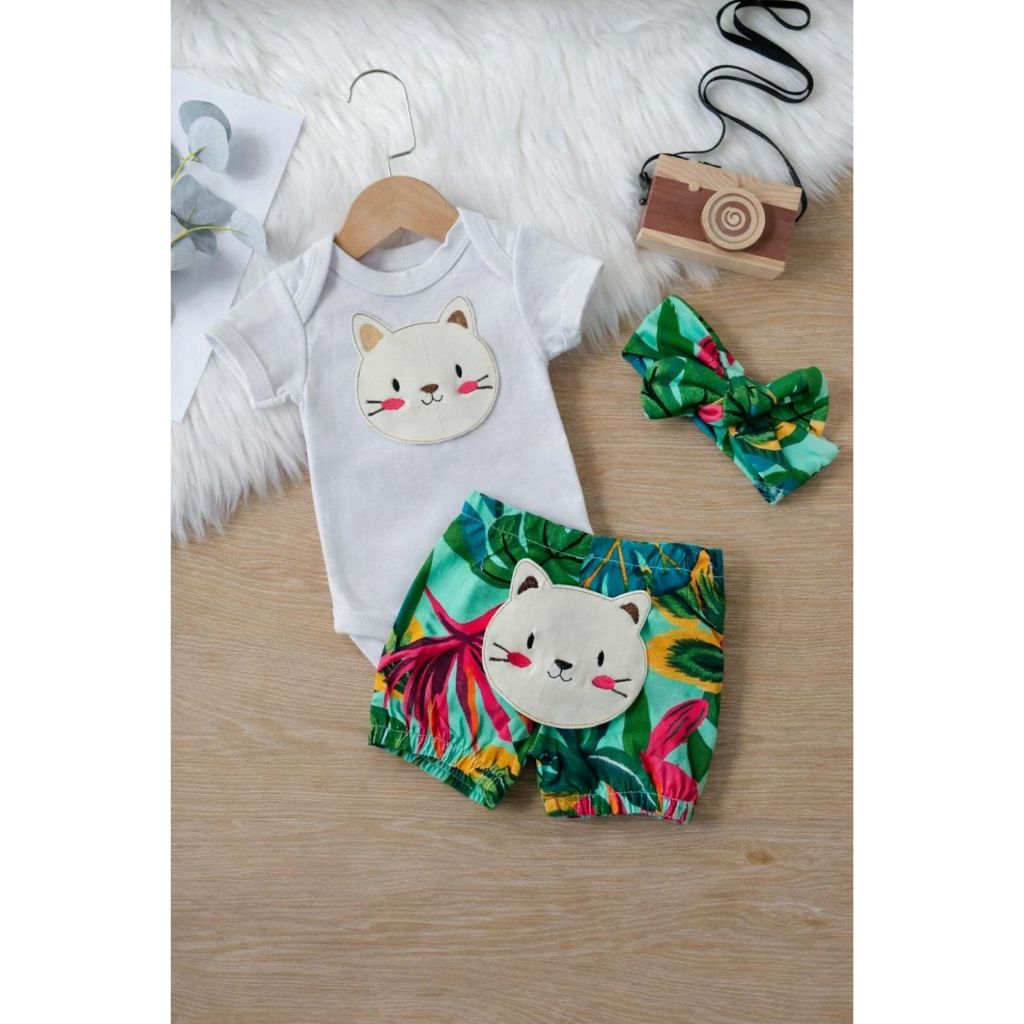 Conjunto Roupa Bebê Menina Body Shorts Feminino Algodão Bordado infantil Conjuntinho Roupinha PMG