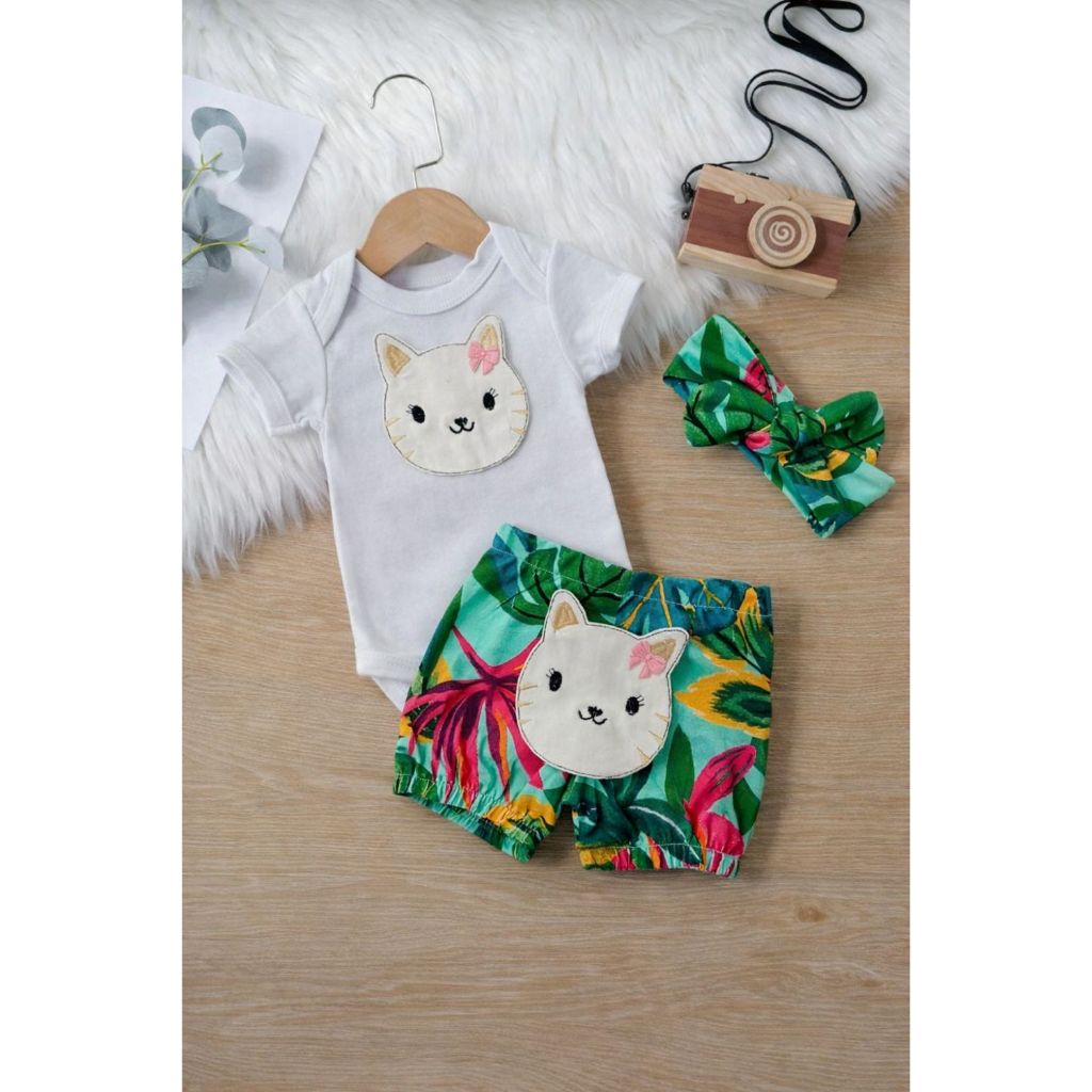 Conjunto Roupa Bebê Menina Body Shorts Feminino Algodão Bordado infantil Conjuntinho Roupinha PMG