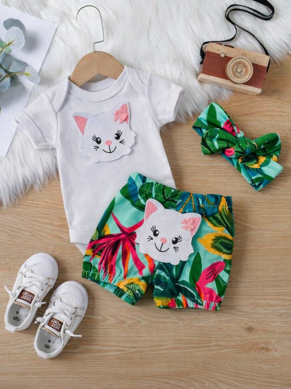 Conjunto Roupa Bebê Menina Body Shorts Feminino Algodão Bordado infantil Conjuntinho Roupinha PMG