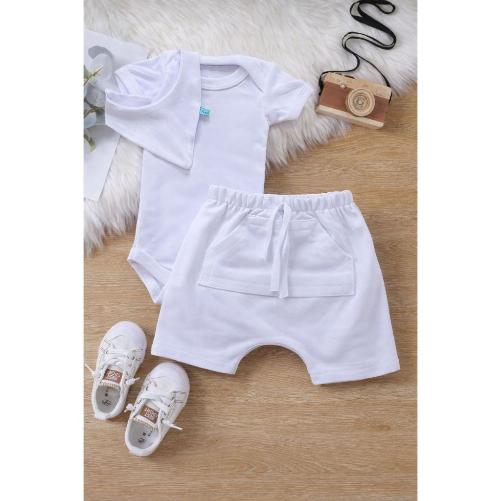 Conjunto Body Bermuda Babador Bebê Menino Masculino Roupa Conjuntinho Roupinha PMG Masculino Barato