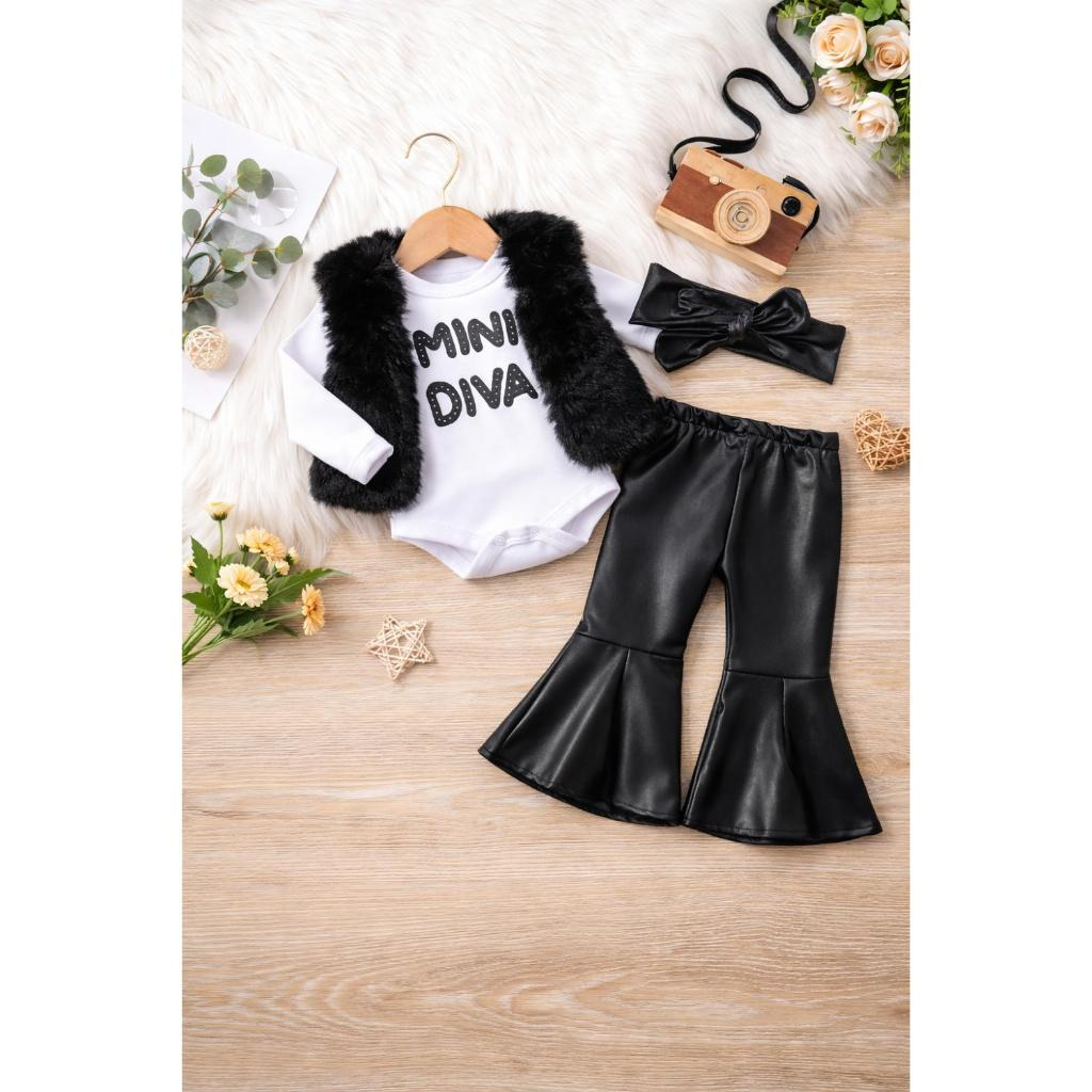 Kit 4 Peças Moda Bebê Menina Algodão infantil Conjuntinho Roupinha PMG Feminino Mini Diva Luxo Fotos