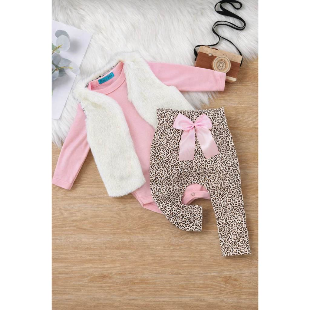 Conjunto Kit 3 Peças Bebê Menina com Body Básico, Calça e Coletinho Forrado para o Inverno Frio