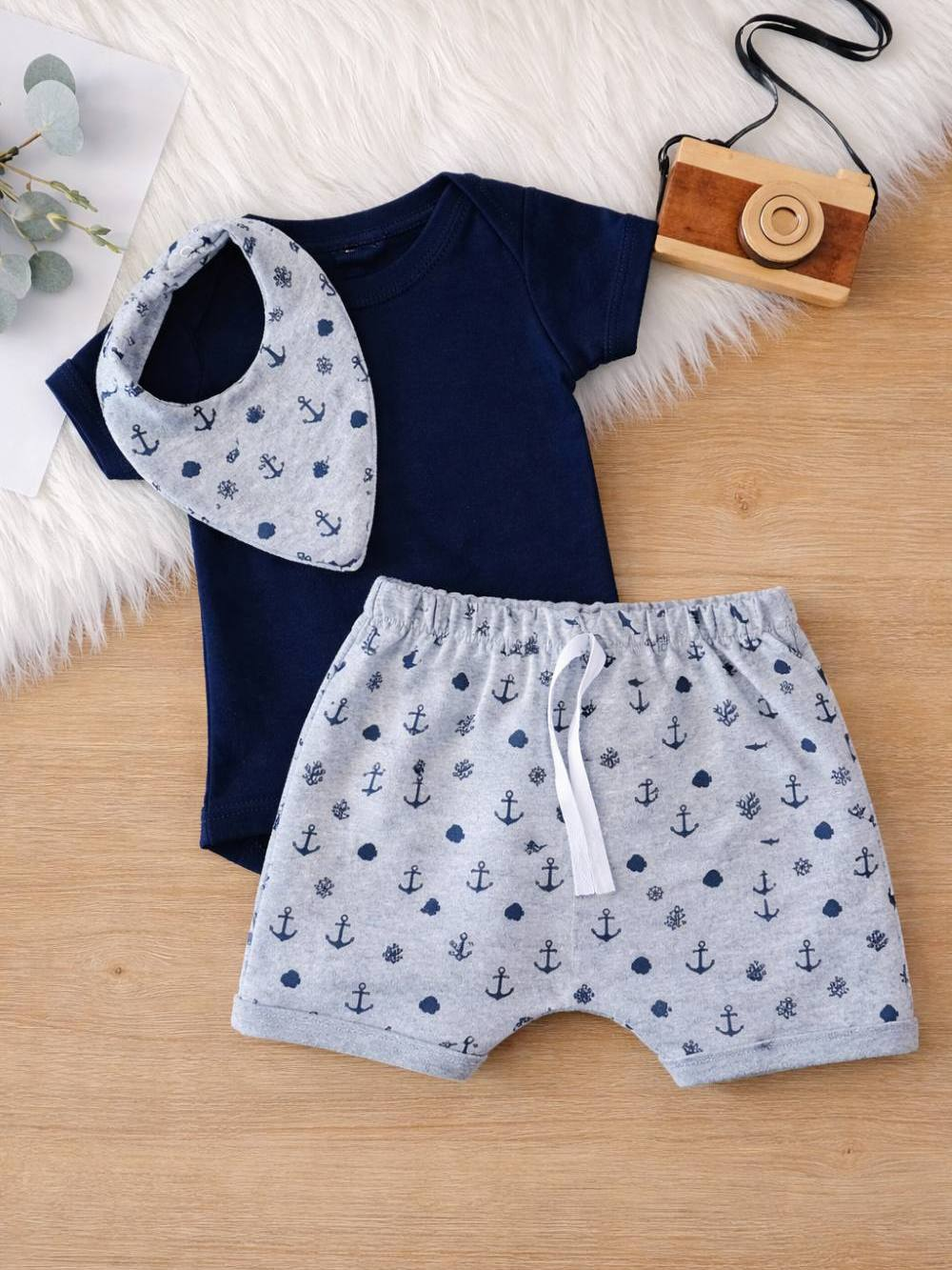 Conjunto Body Bermuda Babador Bebê Menino Masculino Roupa Conjuntinho Roupinha PMG Masculino Barato