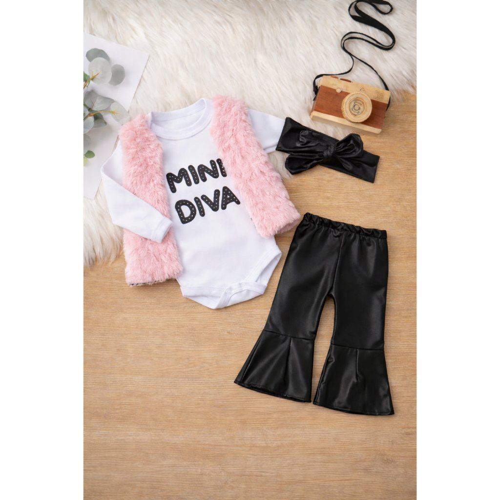 Kit 4 Peças Moda Bebê Menina Algodão infantil Conjuntinho Roupinha PMG Feminino Mini Diva Luxo Fotos