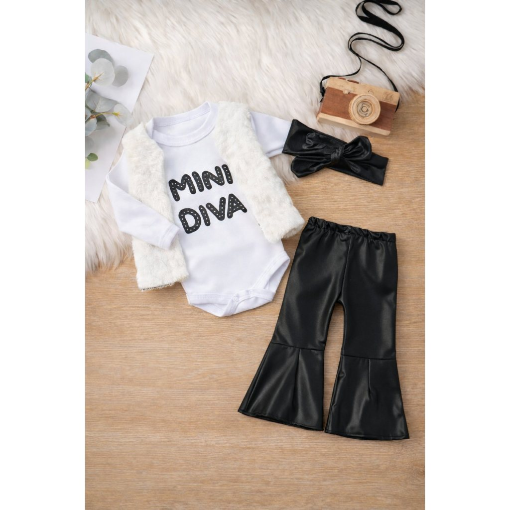 Kit 4 Peças Moda Bebê Menina Algodão infantil Conjuntinho Roupinha PMG Feminino Mini Diva Luxo Fotos