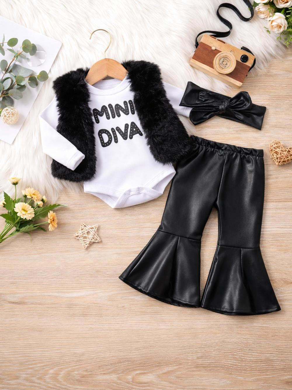 Kit 4 Peças Moda Bebê Menina Algodão infantil Conjuntinho Roupinha PMG Feminino Mini Diva Luxo Fotos