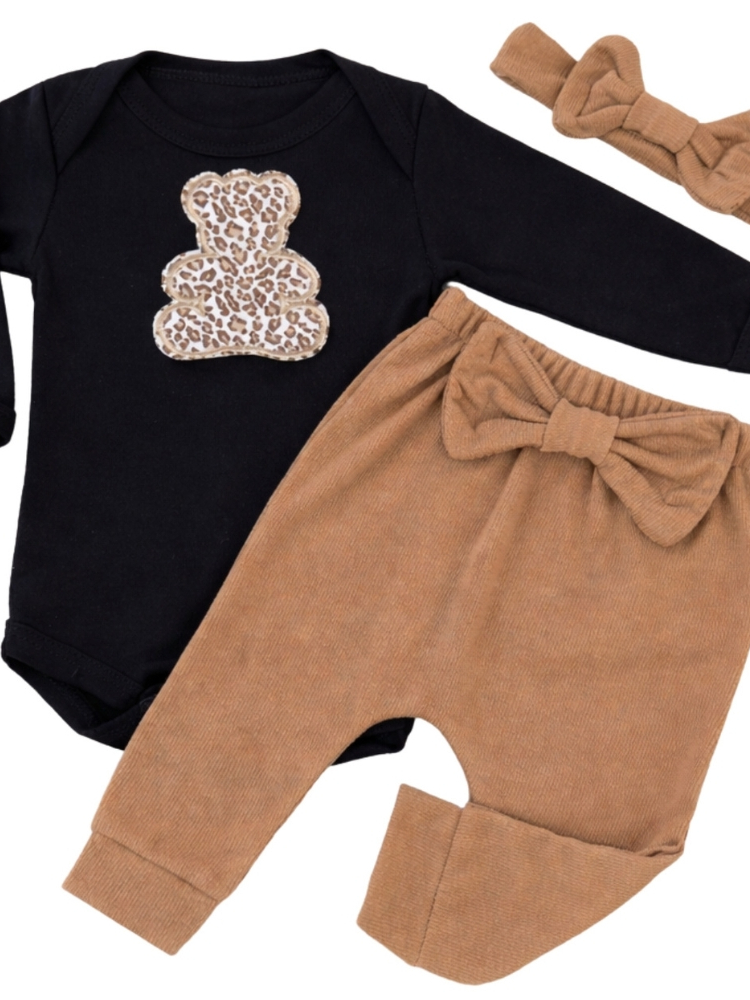 Conjunto Bebê Menina Roupinha Conjuntinho Algodão PMG Urso Inverno Frio Moda Baby Bordado Faixa