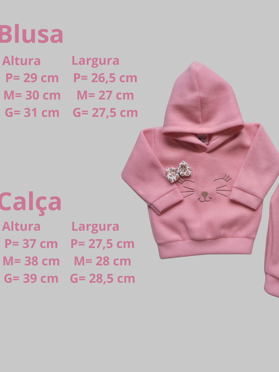 Conjunto Bebê Menina em Soft Bordado Capuz com Laço 2 Peças Casaco + Calça para Bebê Inverno