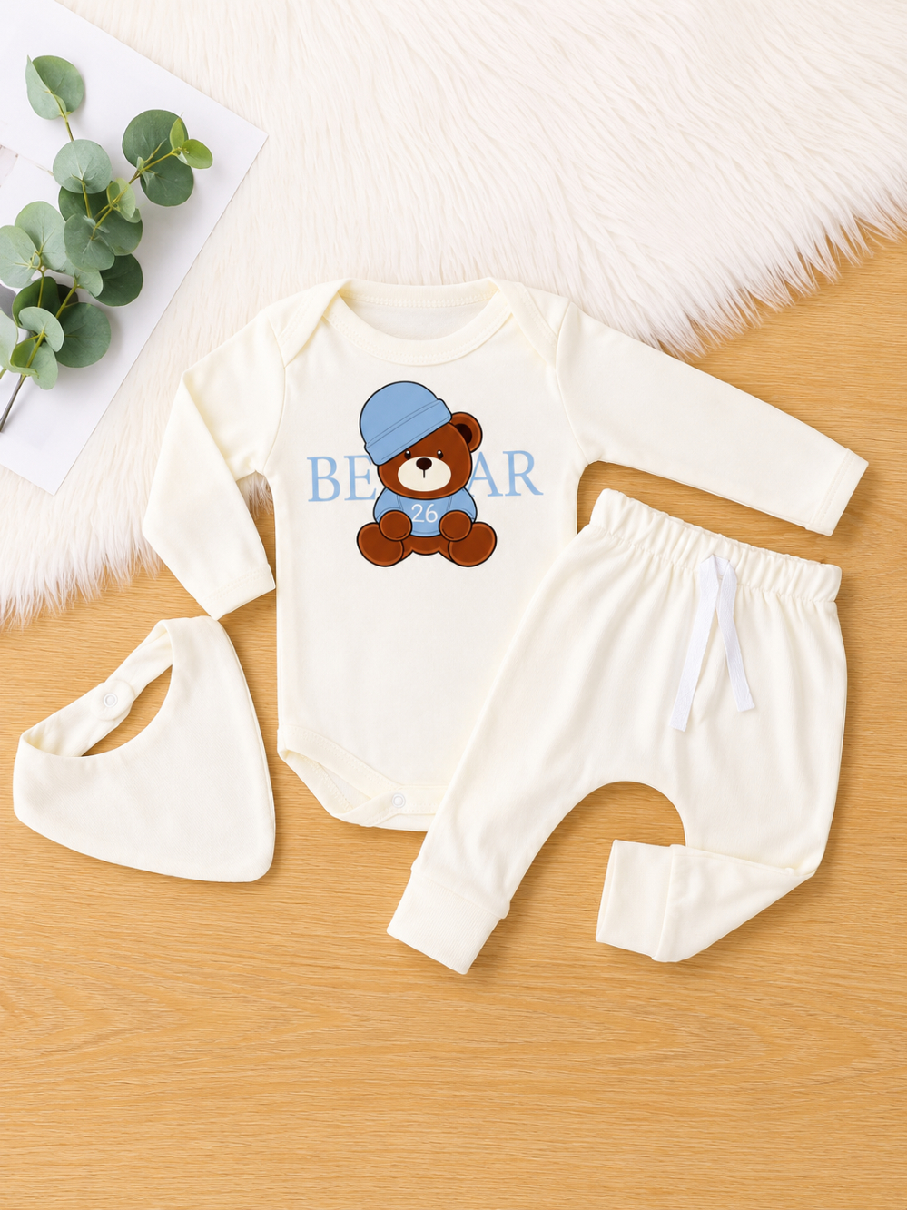 Conjunto Bebe Conjuntinho Roupa Roupinha Baby Ursos Com babador Algodão Frio Inverno Menino PMG Frio