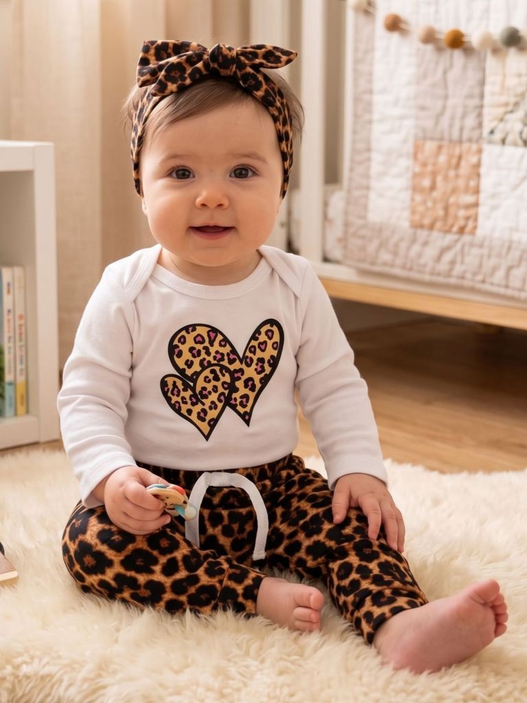 conjunto bebe menina oncinha inverno frio roupa roupinha P M G Mini diva estampado com faixa cabelo