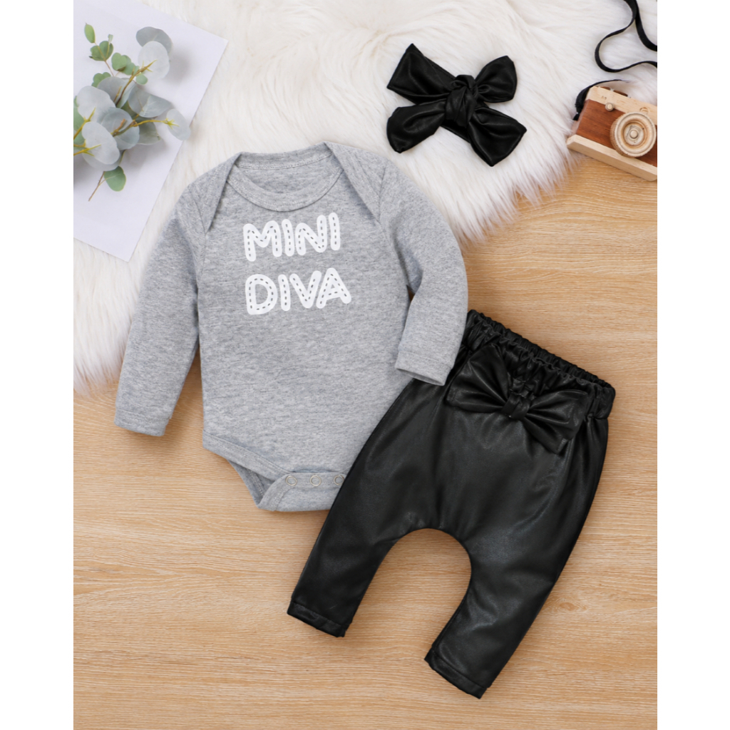 CONJUNTO CONJUNTINHO BLOGUEIRINHA ROUPINHA BEBE PMG MINI DIVA COM FAIXA DE CABELO CALÇA LAÇO ROUPA