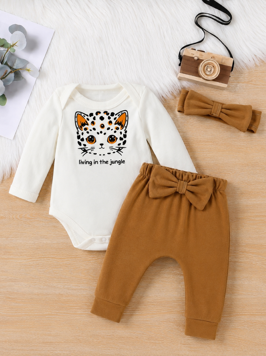 Conjunto Bebê Menina Roupinha Conjuntinho Algodão PMG Urso Inverno Frio Moda Baby Bordado Faixa