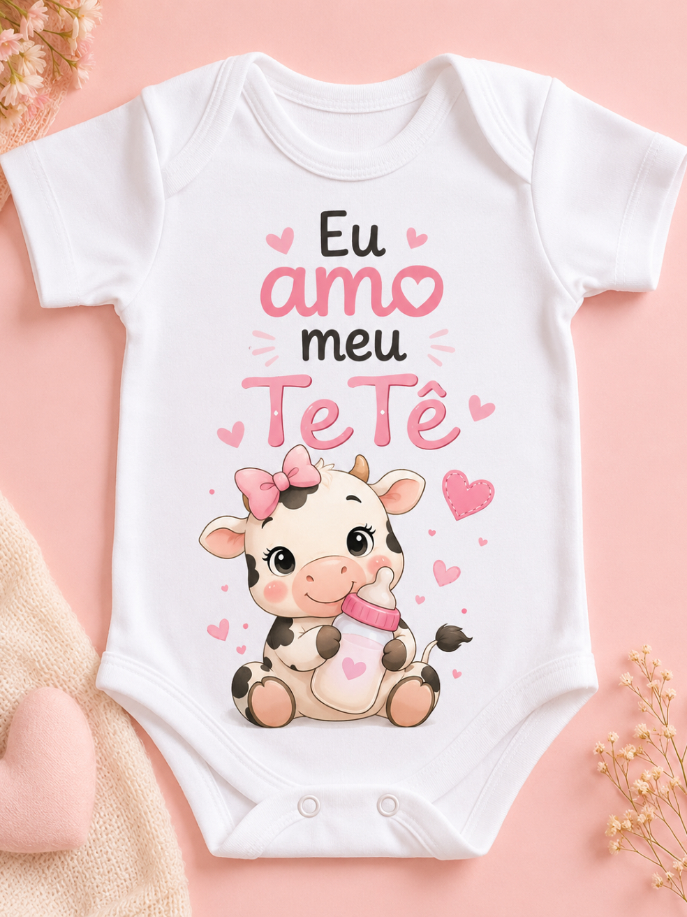 Body Bebê Menina Manga Longa Estampa Vaquinha Rosa roupa roupinha infantil festa temática Infantil