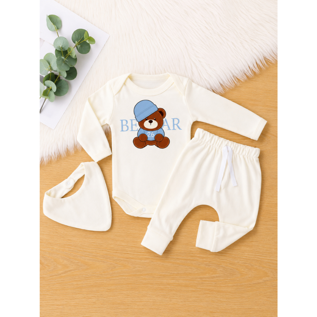 Conjunto Bebe Conjuntinho Roupa Roupinha Baby Ursos Com babador Algodão Frio Inverno Menino PMG Frio