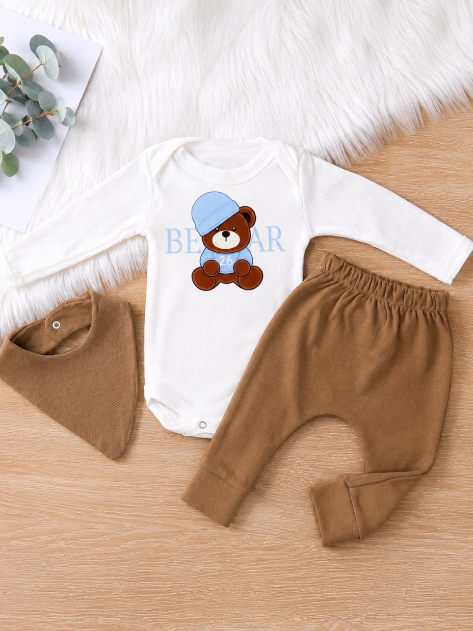 Conjunto Bebe Conjuntinho Roupa Roupinha Baby Ursos Com babador Algodão Frio Inverno Menino PMG Frio