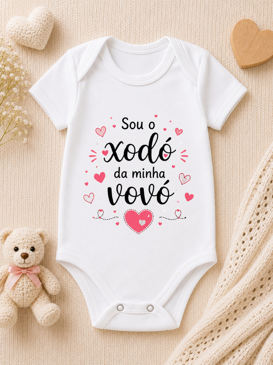 Body Bebê Feminino Sou o Xodó da Minha Vovó 100% Algodão Manga Curta Roupa de Bebê Menina Presente